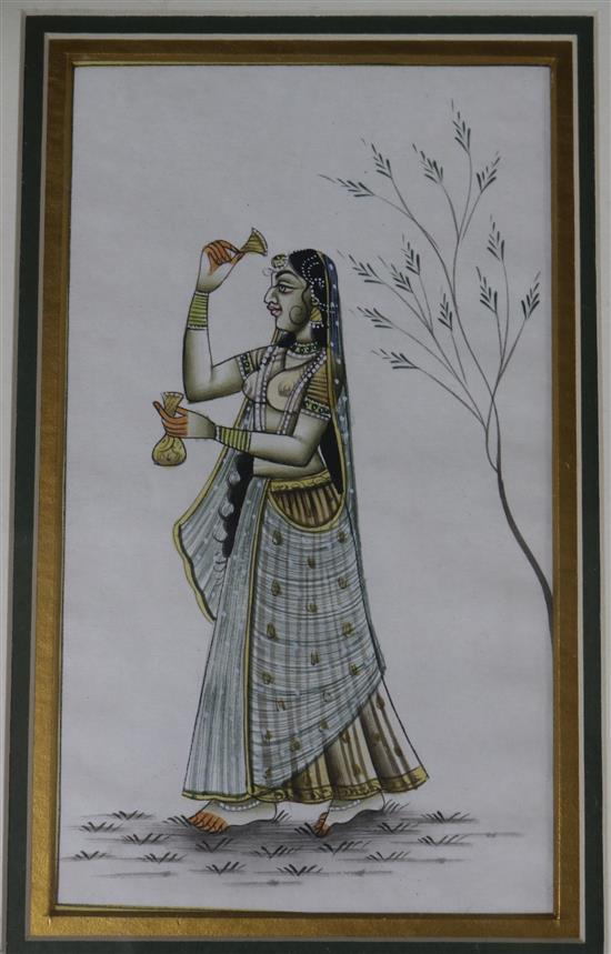 Four Indian paintings depicting dancers, 16 x 9cm